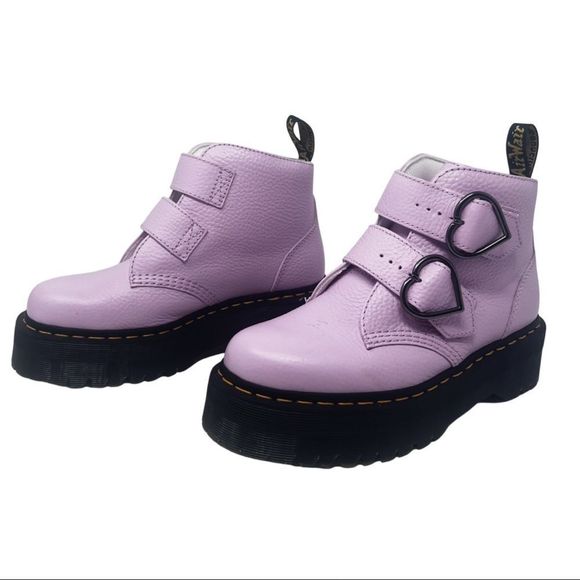 Dr. Martens Light Pink Devon Heart Leather Platform Boots - Picture 10 of 14
